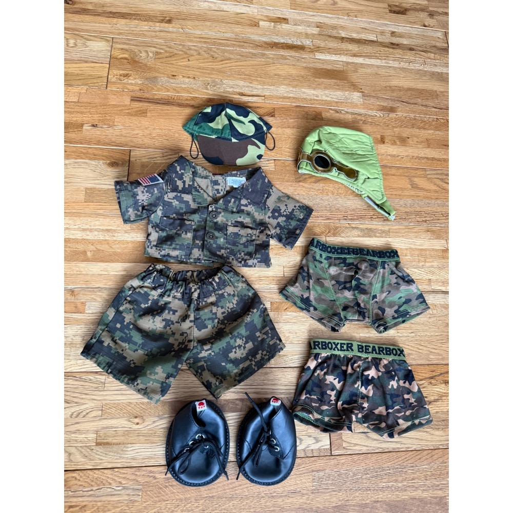 Build‎ a Bear Camouflage Military Outfit Set Bear Boxer Shorts Aviator Hat Shoes